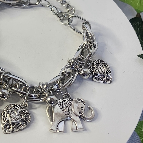 Silver Chain Elephant and Heart Charm Bracelet - Picture 6 of 9